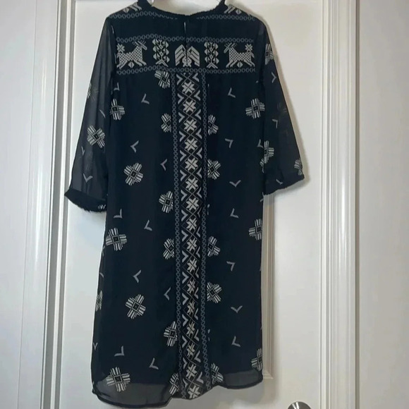 Maison Scotch Mademoiselle Black Aztec Fringe Tunic Dress 3/4 Sleeve - Size 3 - Picture 2 of 6